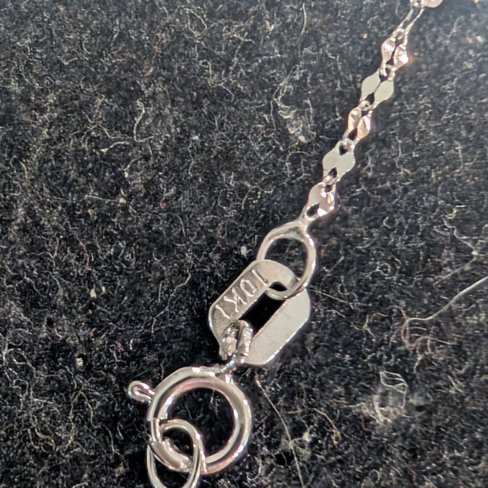 10k White Gold 16 inch Mirror Link Necklace - New - Picture 3 of 5